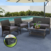 4Pcs Outdoor Sofa Set With Storage Cover Wicker Harp Chair Table Grey