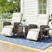 3PC Outdoor Bistro Set Recliner Chairs Table Sun lounge Patio Furniture Wicker Adjustable