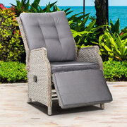 Recliner Chairs Sun Lounge Wicker Lounger Outdoor Furniture Patio Grey