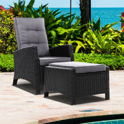 Recliner Chair Sun Lounge Wicker Lounger Outdoor Patio Furniture Black