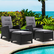 5Pc Recliner Chairs Table Sun Lounge Wicker Outdoor Furniture Black