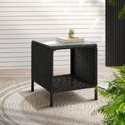 Coffee Side Table Wicker Desk Rattan Outdoor Furniture Garden Black