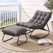 Grey Rocking Chair Footrest 104x77x71cm