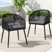 2pc outdoor dining chairs wicker chair patio furniture garden steel black