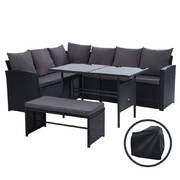 Outdoor Furniture Sofa Set Dining Setting Wicker 8 Seater Storage Cover Black
