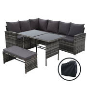 Outdoor Furniture Sofa Set Dining Setting Wicker 8 Seater Storage Cover Mixed Grey