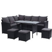 Outdoor Furniture Sofa Set Dining Setting Wicker 9 Seater Black