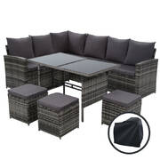 Outdoor Furniture Sofa Set Dining Setting Wicker 9 Seater Storage Cover Mixed Grey