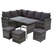 Outdoor Furniture Sofa Set Dining Setting Wicker 9 Seater Mixed Grey