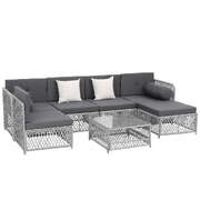 6 Seater Outdoor Sofa Set 7PCS Table Chair Set Garden Rattan Patio Furniture