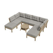 9pc Outdoor Sofa Set Wooden Patio Lounge Furniture Beige Cushions