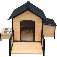Wooden Dog House W/ Deck Feeder And Storage