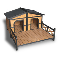 Xl Double Dog Kennel House W/Patio Wooden Timber Deck