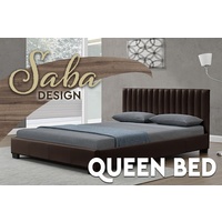 Saba Queen Size Matt PU Leather Bed Brown 152 x 203cm