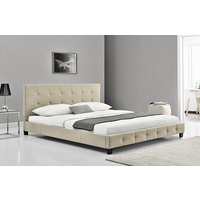 Nadine Queen Size Bed Frame Sand Melange Fabric 203 x 153 x 89cm