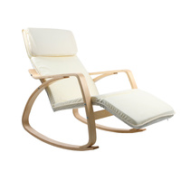 Bentwood Rocking Armchair Wooden Adjustable Lounge Fabric Recliner Beige