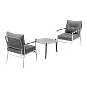 3 Piece Outdoor Patio Set 50cm Table Grey and White Armchair