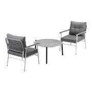 3PC Outdoor Patio Set 70cm Table Grey and White Armchairs