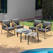 6PCS Outdoor Patio Set Grey 70cm Coffee Table Set Natural Chairs