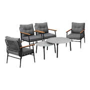6PCS Outdoor Patio Set Grey Table Set with Black Chairs