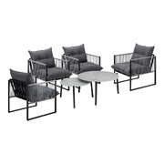 6PCS Outdoor Patio Set Grey Coffee Table Set Lounge Chairs