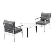 Outdoor Patio Set 70cm White Table with 2 Armchairs Garden Balcony Use
