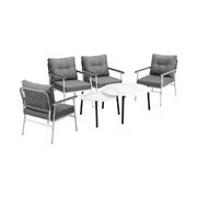 6 Piece Outdoor Patio Set White Table Set White Armchairs