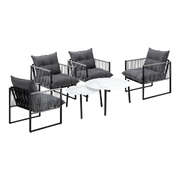 6PCS Outdoor Patio Set White Coffee Table Set Lounge Chairs