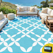 Light Blue Outdoor Rug Large 274x366cm Reversible Dual-Sided Patio Carpet