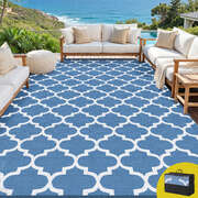 274x366cm Large Outdoor Rug Reversible Dual-Sided Patio Carpet Blue