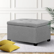 Storage Ottoman Blanket Box Linen Foot Stool Chest Couch Bench Toy Grey