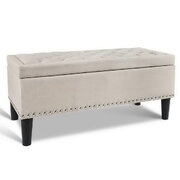Storage Ottoman Blanket Box 96cm Linen Taupe