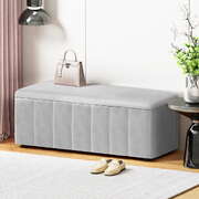 Storage Ottoman Blanket Box in Luxurious Grey Velvet, 103cm Long Design