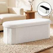 Boucle Storage Ottoman Footstool Foldable White | EXTG