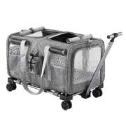 Pet Carrier with Swivel Wheels Foldable Dog & Cat Trolley Stroller Grey