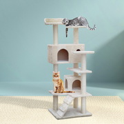 Cat Tree 134Cm Tower Scratching Post Scratcher Wood House Bed Beige