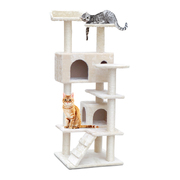 Cat Tree Tower Scratching Post Scratcher 134cm Wood Condo House Bed Beige