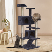 Cat Tree 134Cm Tower Scratching Post Scratcher Wood House Bed Grey