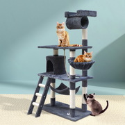 Cat Tree 141Cm Tower Scratching Post Scratcher Wood House Bed Grey
