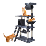 Cat Tree 141Cm Tower Scratching Post Scratcher Wood House Bed Grey