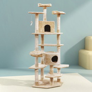 Cat Tree 203Cm Tower Scratching Post Scratcher Trees House Bed Beige