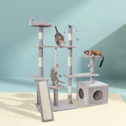 Cat Tree 135Cm Tower Scratching Post Scratcher Wood House Toys Grey