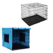 i.Pet 48inch Collapsible Pet Cage with Cover - Black & Blue