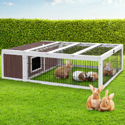 Wooden Rabbit Hutch Chicken Coop Run Cage Habitat House Outdoor Large
