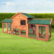 Chicken Coop Rabbit Hutch 220cm x 44cm x 84cm Large Run Wooden Outdoor Cage House