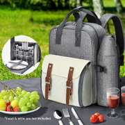 4 Person Picnic Basket Set Backpack Bag Insulated Grey