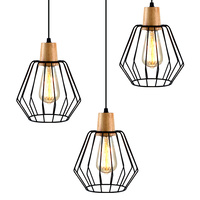 3x Pendant Light Wood and Metal Black