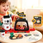 Kids Pretend Play Coffee Shop Toy Set With Coffee Maker Food & Play Money