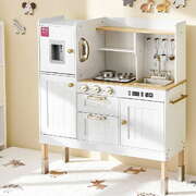 Kids kitchen play set wooden pretend toys cooking children storage golden