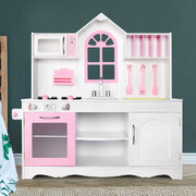 Kids Wooden Kitchen Play Set With Storage Cabinet